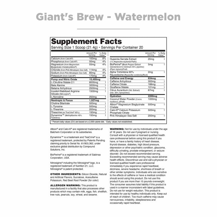Giant's Brew - Extreme Energy, Pump & Endurance Pre-Workout