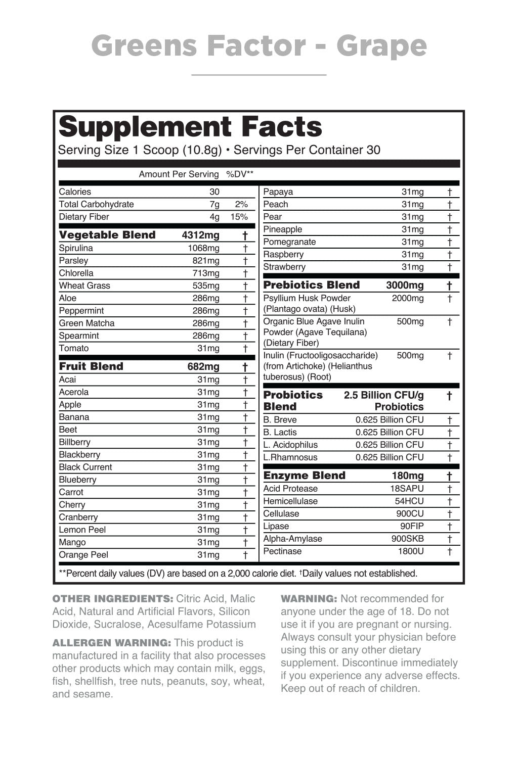 Greens Factor - Grape - Supplement Facts
