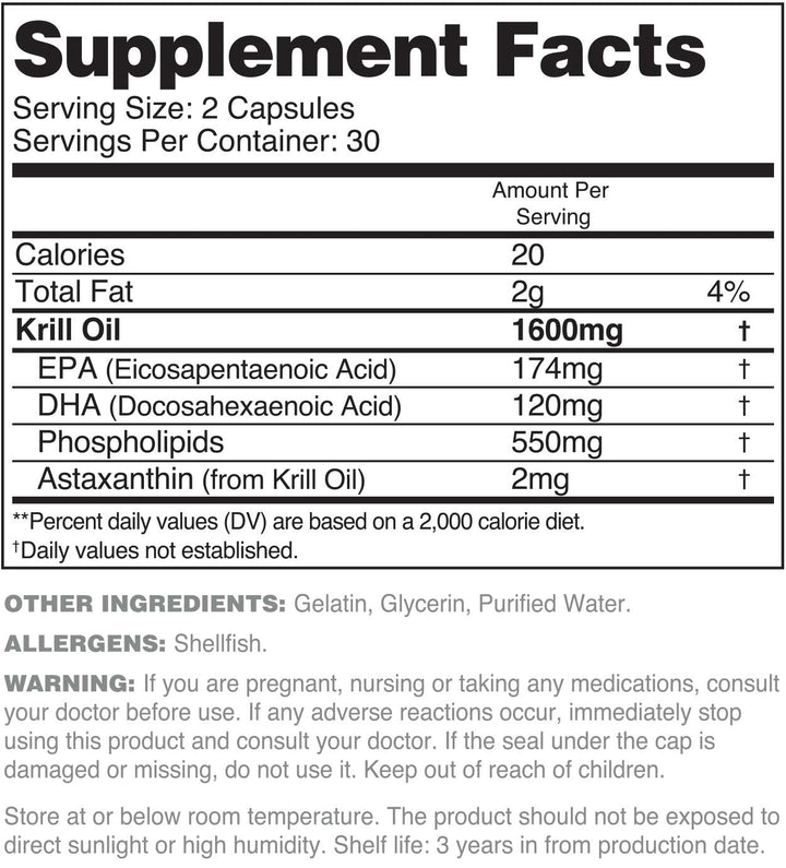 Krill Oil + Astaxanthin - 100% Antarctic Fish Oil